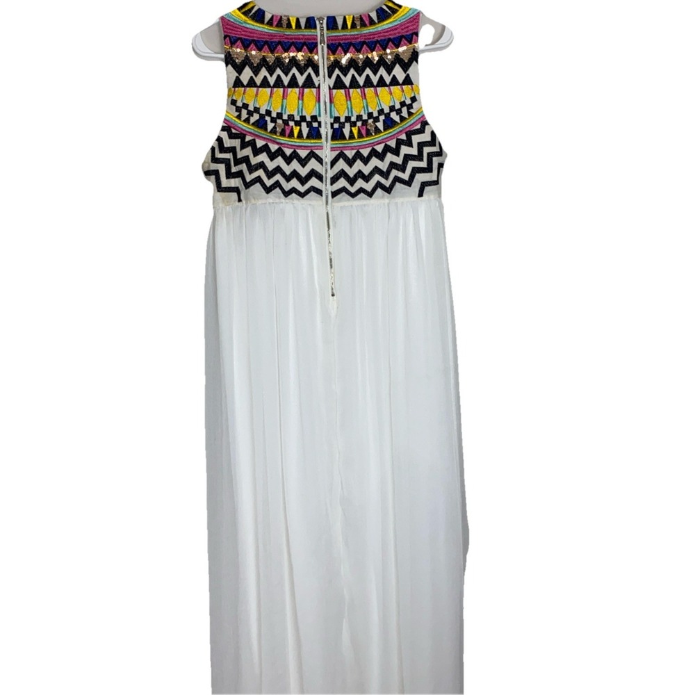 Embroidered Aztec Flowy Chiffon Dress  Formal Prom Gown Vivi Party Princess Med - Picture 5 of 9